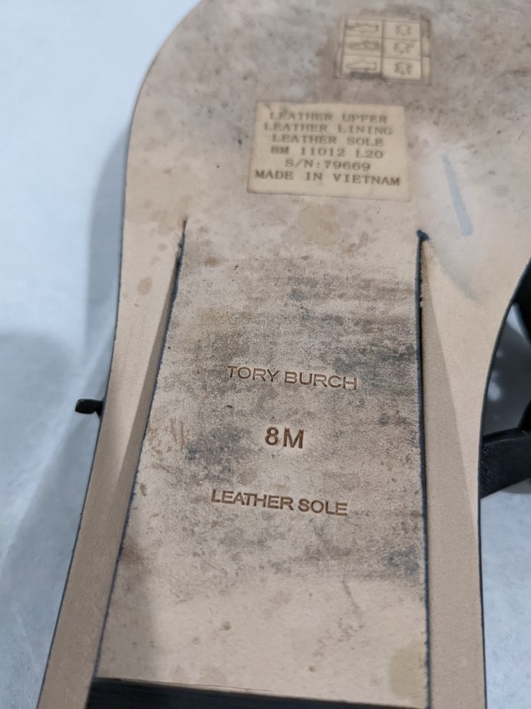 Tory Burch Black Leather Tiny Miller Sandals Size 8M - Picture 8 of 10